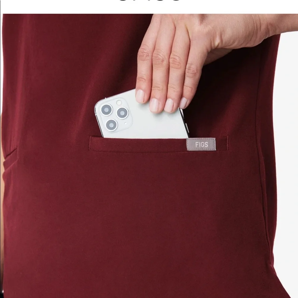 NWT FIGS Casma Three Pocket Scrub Top in Burgundy - Picture 3 of 10